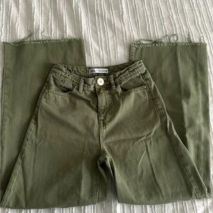 ZARA SIZE 0 Women’s High Rise Wide Leg Jeans Green (Broken zipper)
